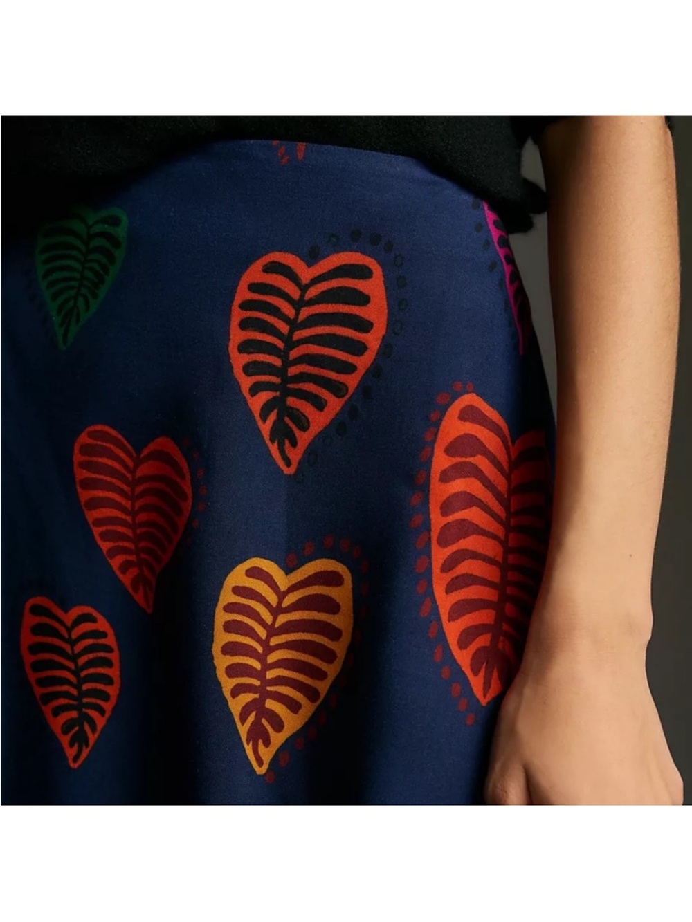 NWT Farm Rio x By Anthropologie Satin Slip Midi Skirt - Multi - Picture 6 of 12